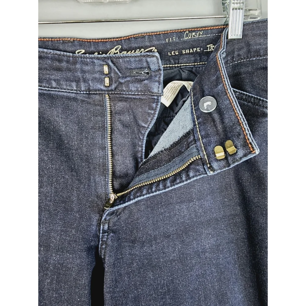 Eddie Bauer Women’s Curvy Trouser Denim Jeans Stretch Dark Blue Wash Size 16 - Picture 6 of 10